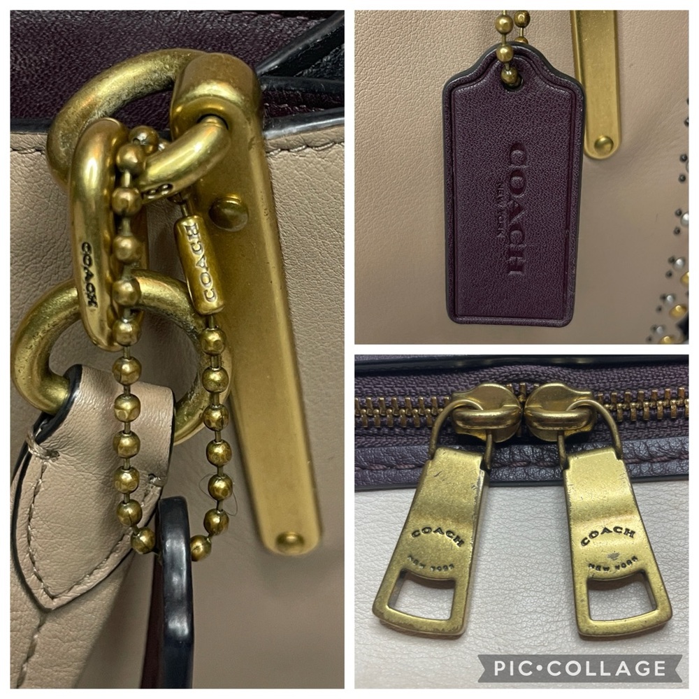 Coach Dreamer 29 Scalloped Stud Rivets Tri-tone Colorblock Leather Satchel Bag - Picture 4 of 17